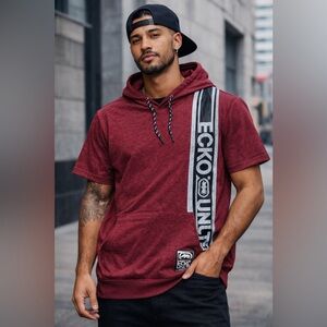 Ecko unlimited Men’s Short Sleeve shirt Hoodie‎ Size Large Red maroon Marled